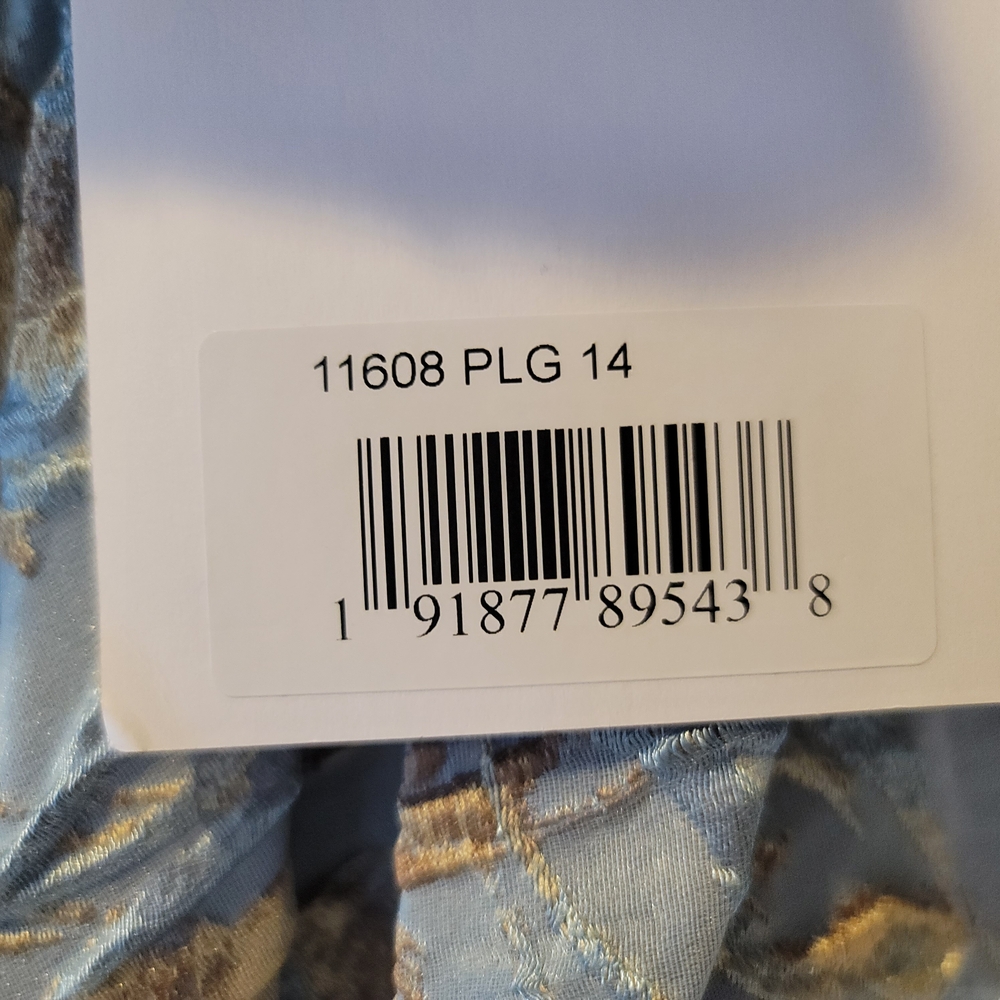NWT MAC DUGGAL Puff Sleeve Brocade Gown Light Blue Hi Low Hem Size 14 - Picture 6 of 15